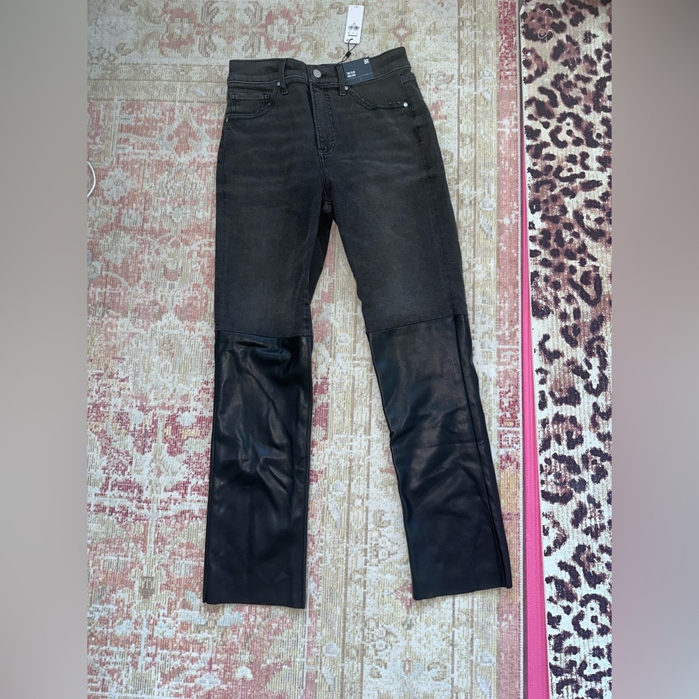 Super High Waisted Faux Leather Paneled '90s Slim Jeans sz 8 regular